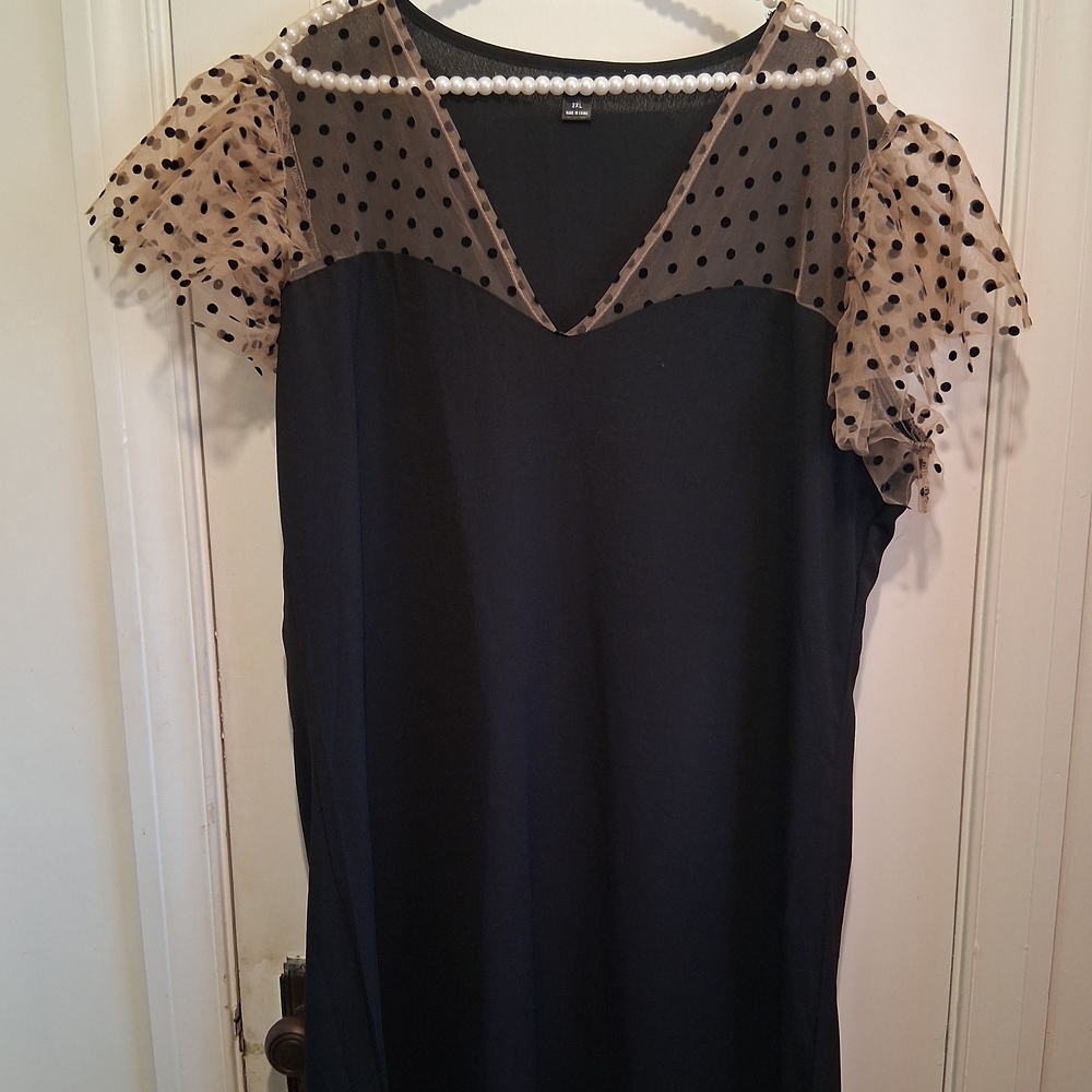 SHEIN Black and Tan Polka Dot Midi Dress